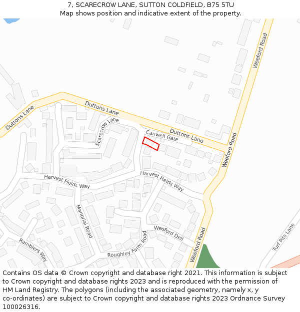 7, SCARECROW LANE, SUTTON COLDFIELD, B75 5TU: Location map and indicative extent of plot