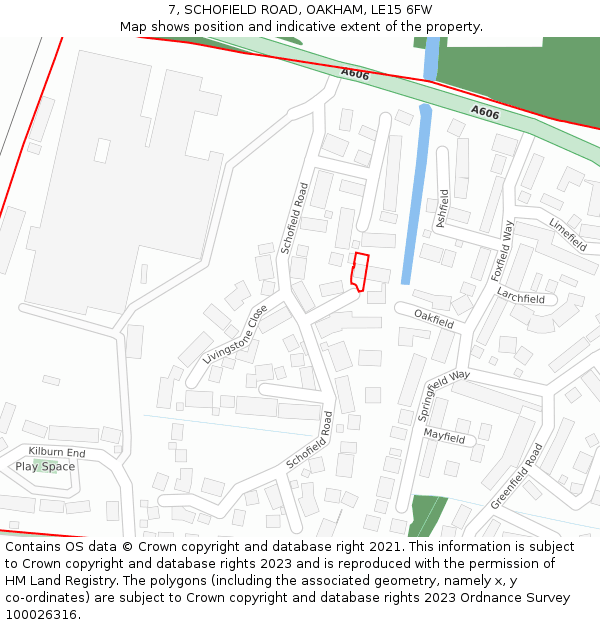 7, SCHOFIELD ROAD, OAKHAM, LE15 6FW: Location map and indicative extent of plot