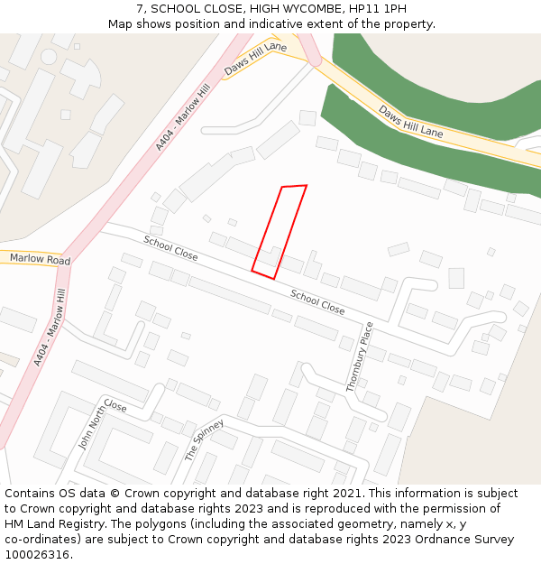 7, SCHOOL CLOSE, HIGH WYCOMBE, HP11 1PH: Location map and indicative extent of plot