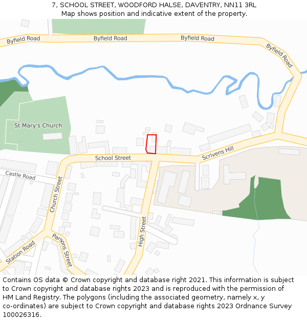 7, SCHOOL STREET, WOODFORD HALSE, DAVENTRY, NN11 3RL: Location map and indicative extent of plot