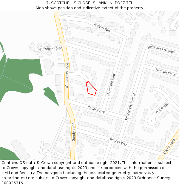 7, SCOTCHELLS CLOSE, SHANKLIN, PO37 7EL: Location map and indicative extent of plot