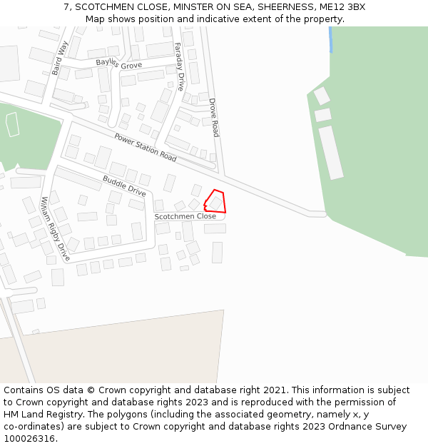 7, SCOTCHMEN CLOSE, MINSTER ON SEA, SHEERNESS, ME12 3BX: Location map and indicative extent of plot