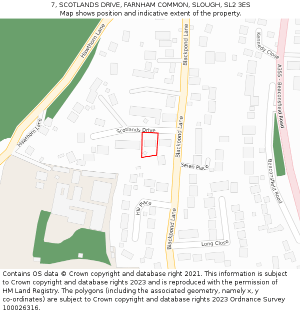 7, SCOTLANDS DRIVE, FARNHAM COMMON, SLOUGH, SL2 3ES: Location map and indicative extent of plot