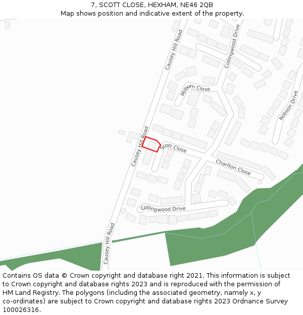 7, SCOTT CLOSE, HEXHAM, NE46 2QB: Location map and indicative extent of plot