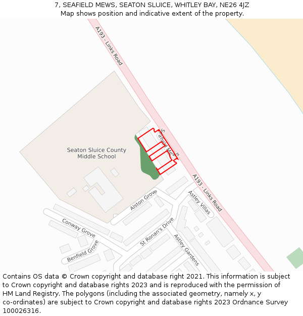 7, SEAFIELD MEWS, SEATON SLUICE, WHITLEY BAY, NE26 4JZ: Location map and indicative extent of plot