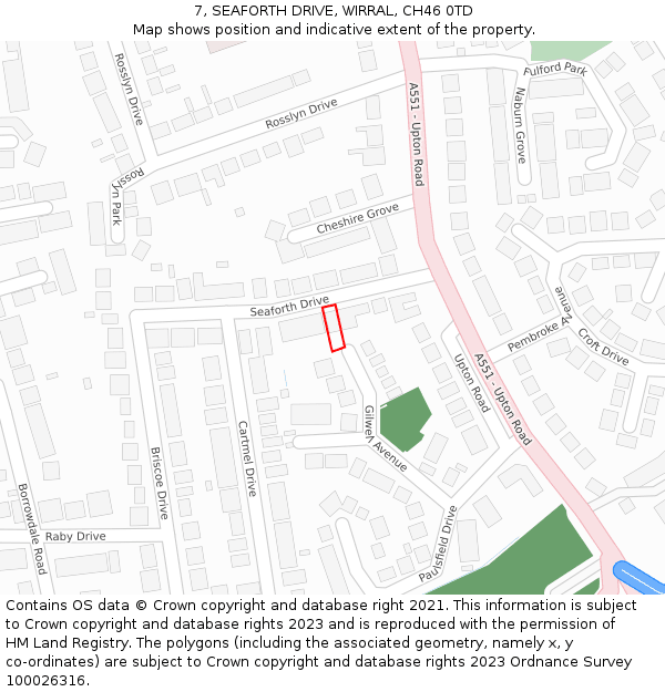 7, SEAFORTH DRIVE, WIRRAL, CH46 0TD: Location map and indicative extent of plot