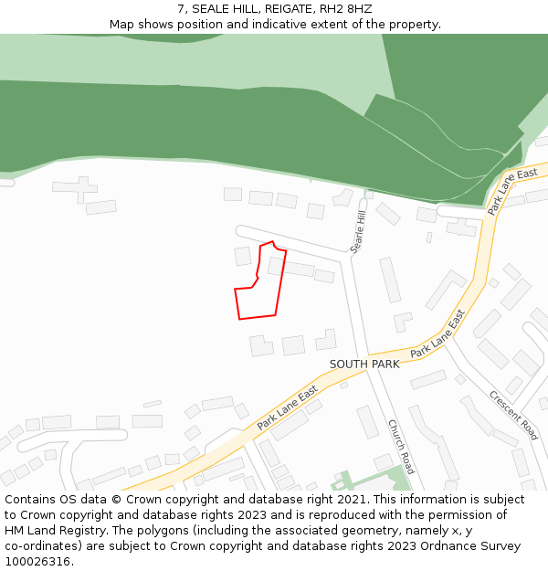 7, SEALE HILL, REIGATE, RH2 8HZ: Location map and indicative extent of plot