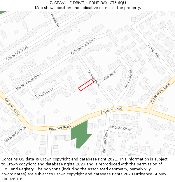 7, SEAVILLE DRIVE, HERNE BAY, CT6 6QU: Location map and indicative extent of plot