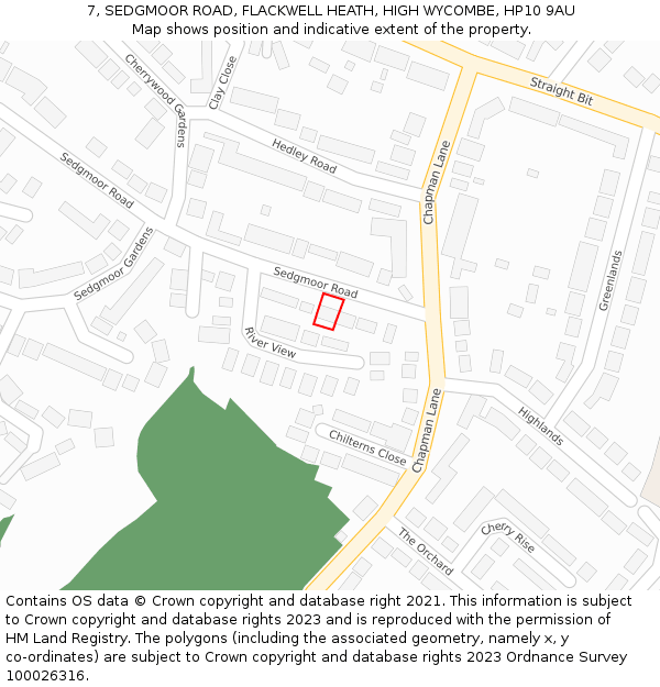 7, SEDGMOOR ROAD, FLACKWELL HEATH, HIGH WYCOMBE, HP10 9AU: Location map and indicative extent of plot