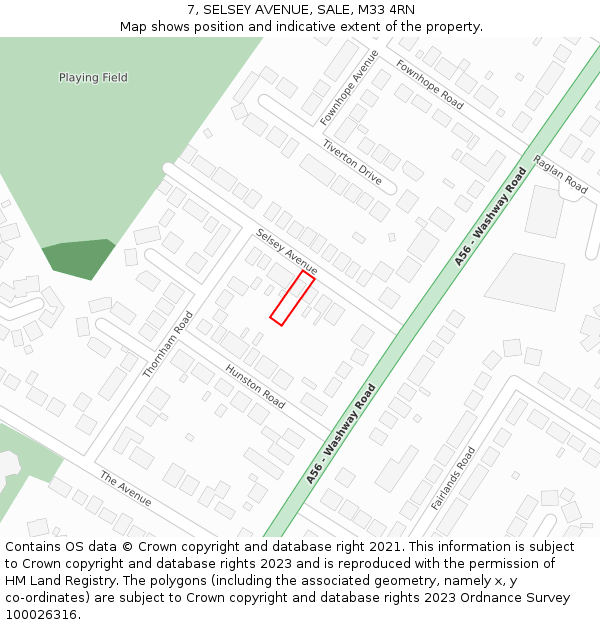 7, SELSEY AVENUE, SALE, M33 4RN: Location map and indicative extent of plot