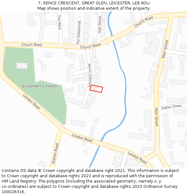 7, SENCE CRESCENT, GREAT GLEN, LEICESTER, LE8 9DU: Location map and indicative extent of plot