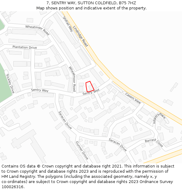 7, SENTRY WAY, SUTTON COLDFIELD, B75 7HZ: Location map and indicative extent of plot