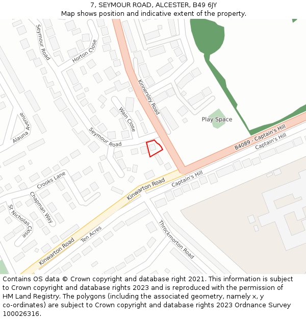 7, SEYMOUR ROAD, ALCESTER, B49 6JY: Location map and indicative extent of plot