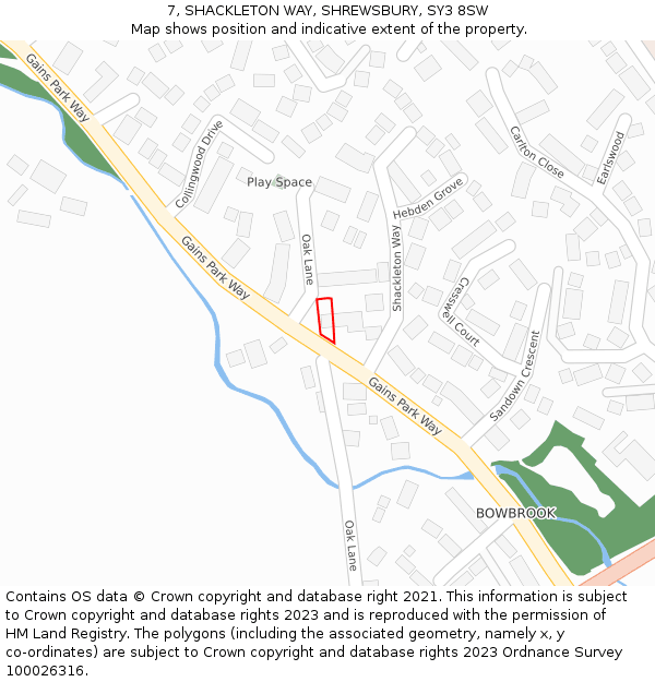 7, SHACKLETON WAY, SHREWSBURY, SY3 8SW: Location map and indicative extent of plot