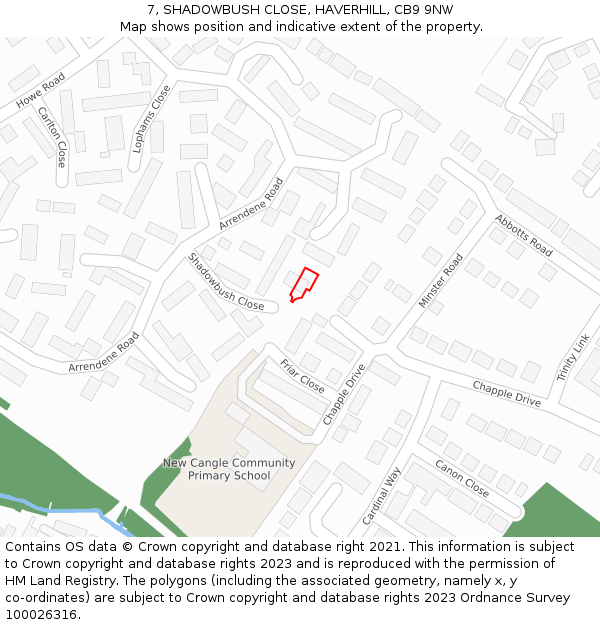 7, SHADOWBUSH CLOSE, HAVERHILL, CB9 9NW: Location map and indicative extent of plot