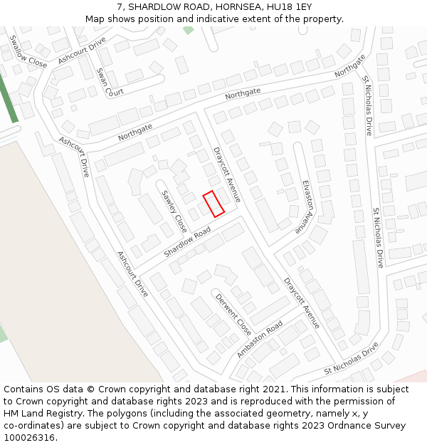 7, SHARDLOW ROAD, HORNSEA, HU18 1EY: Location map and indicative extent of plot