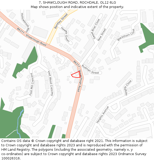 7, SHAWCLOUGH ROAD, ROCHDALE, OL12 6LG: Location map and indicative extent of plot