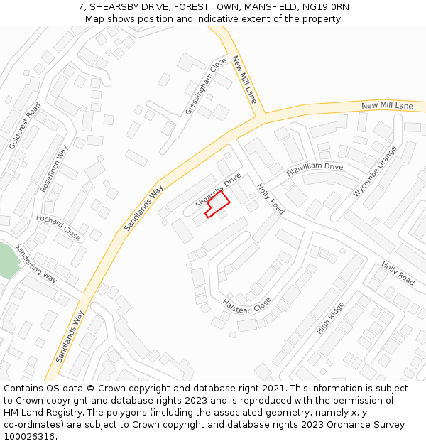 7, SHEARSBY DRIVE, FOREST TOWN, MANSFIELD, NG19 0RN: Location map and indicative extent of plot