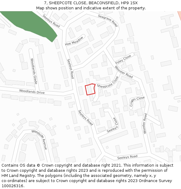 7, SHEEPCOTE CLOSE, BEACONSFIELD, HP9 1SX: Location map and indicative extent of plot