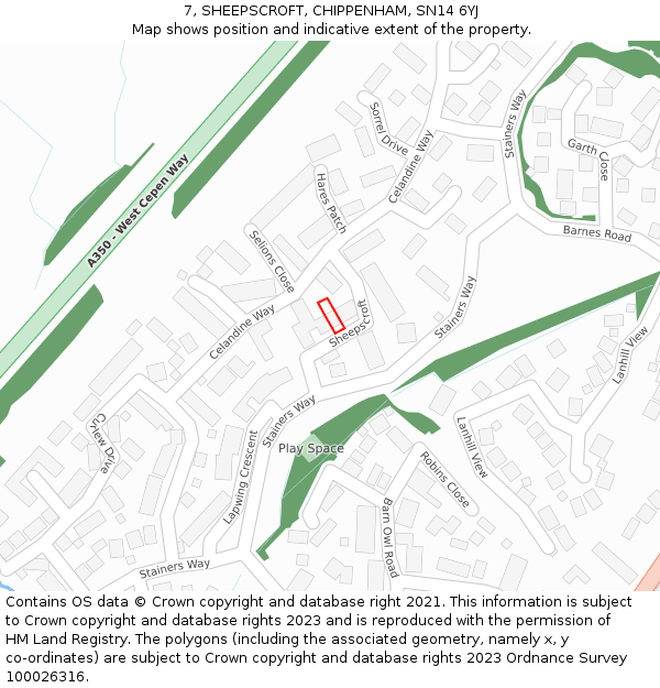 7, SHEEPSCROFT, CHIPPENHAM, SN14 6YJ: Location map and indicative extent of plot