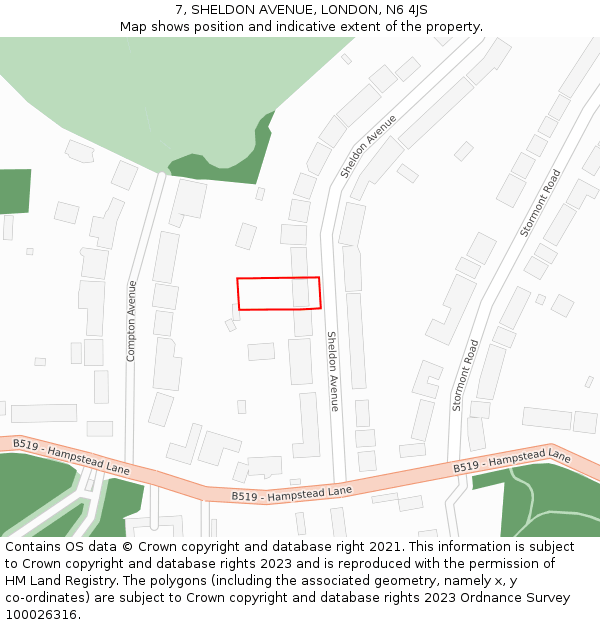7, SHELDON AVENUE, LONDON, N6 4JS: Location map and indicative extent of plot