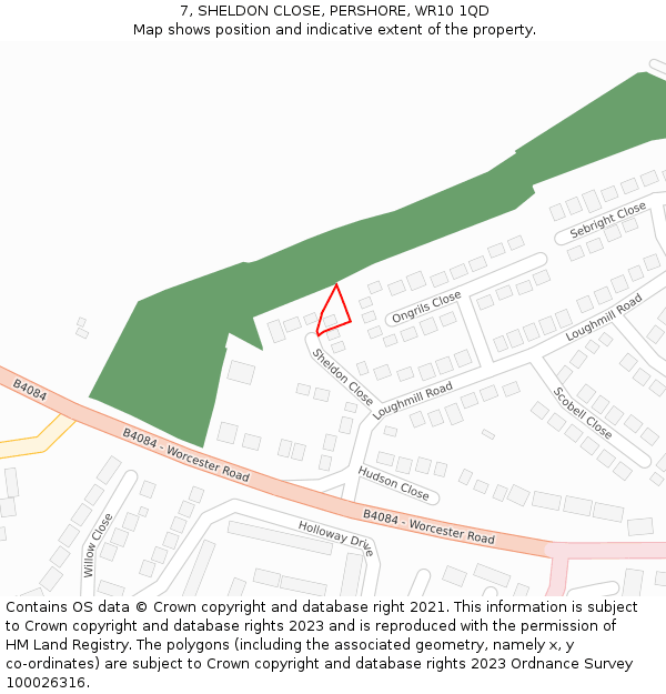 7, SHELDON CLOSE, PERSHORE, WR10 1QD: Location map and indicative extent of plot