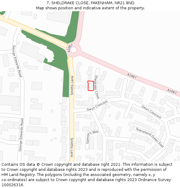 7, SHELDRAKE CLOSE, FAKENHAM, NR21 8ND: Location map and indicative extent of plot