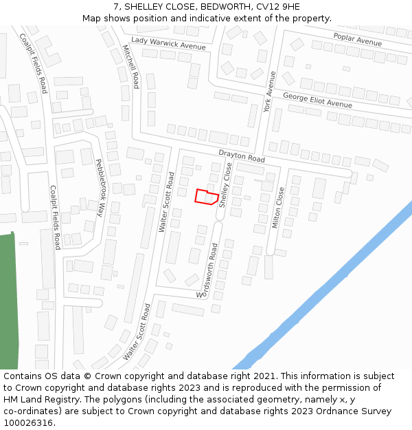 7, SHELLEY CLOSE, BEDWORTH, CV12 9HE: Location map and indicative extent of plot