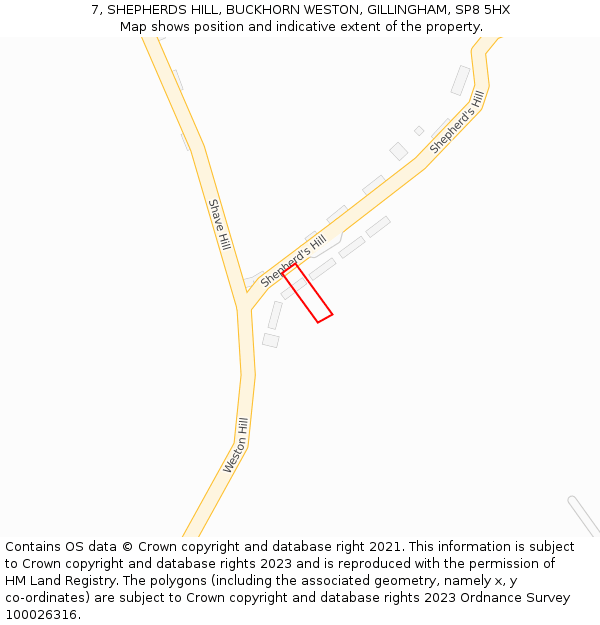 7, SHEPHERDS HILL, BUCKHORN WESTON, GILLINGHAM, SP8 5HX: Location map and indicative extent of plot