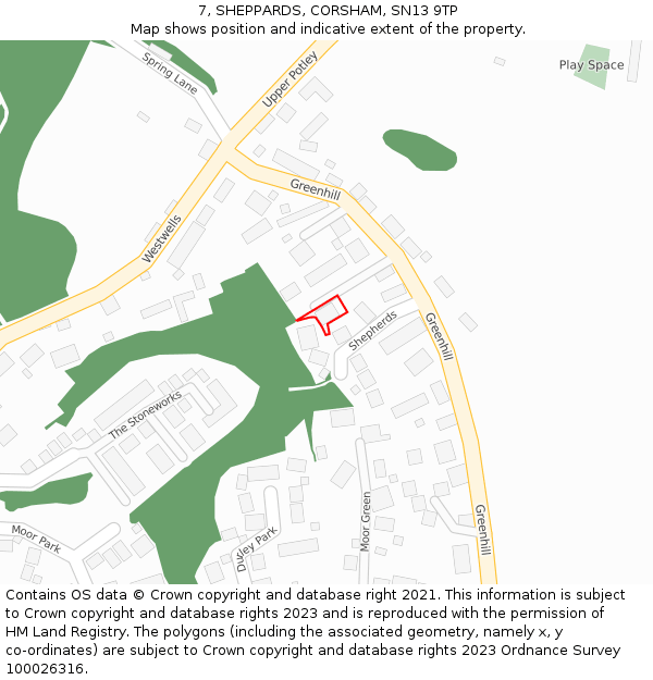 7, SHEPPARDS, CORSHAM, SN13 9TP: Location map and indicative extent of plot