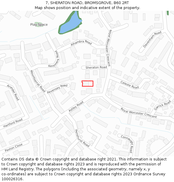 7, SHERATON ROAD, BROMSGROVE, B60 2RT: Location map and indicative extent of plot