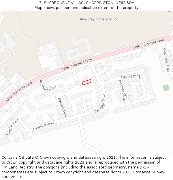 7, SHERBOURNE VILLAS, CHOPPINGTON, NE62 5QA: Location map and indicative extent of plot