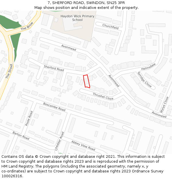 7, SHERFORD ROAD, SWINDON, SN25 3PR: Location map and indicative extent of plot