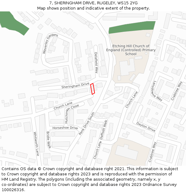 7, SHERINGHAM DRIVE, RUGELEY, WS15 2YG: Location map and indicative extent of plot