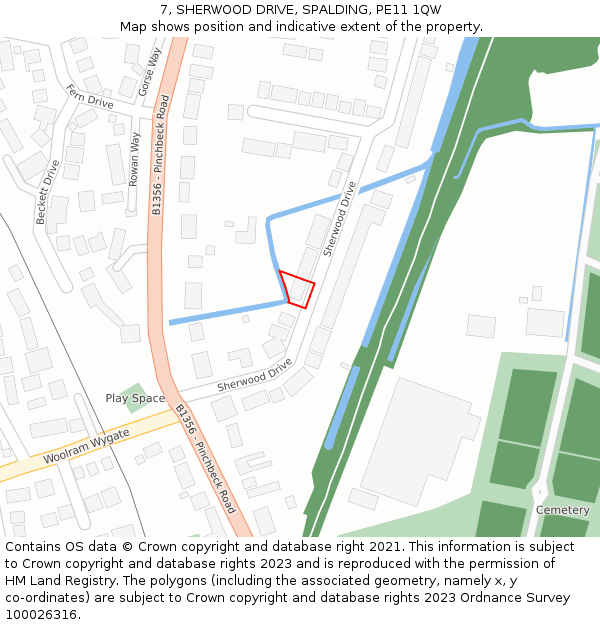 7, SHERWOOD DRIVE, SPALDING, PE11 1QW: Location map and indicative extent of plot