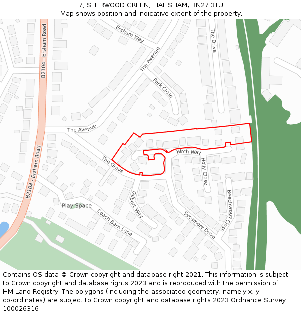 7, SHERWOOD GREEN, HAILSHAM, BN27 3TU: Location map and indicative extent of plot