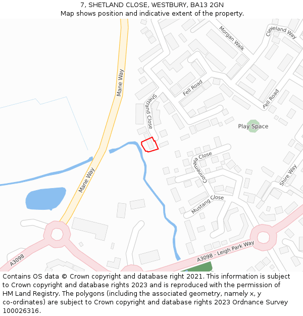 7, SHETLAND CLOSE, WESTBURY, BA13 2GN: Location map and indicative extent of plot