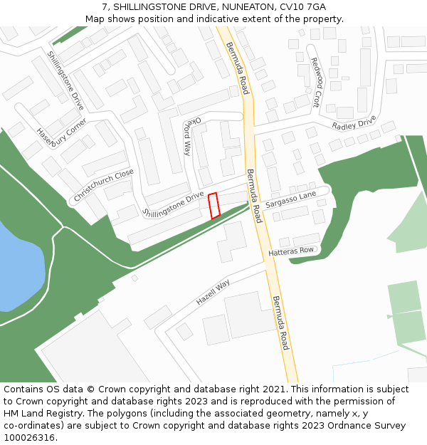 7, SHILLINGSTONE DRIVE, NUNEATON, CV10 7GA: Location map and indicative extent of plot
