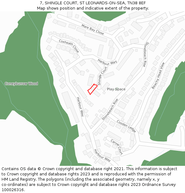 7, SHINGLE COURT, ST LEONARDS-ON-SEA, TN38 8EF: Location map and indicative extent of plot