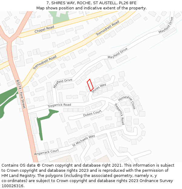 7, SHIRES WAY, ROCHE, ST AUSTELL, PL26 8FE: Location map and indicative extent of plot