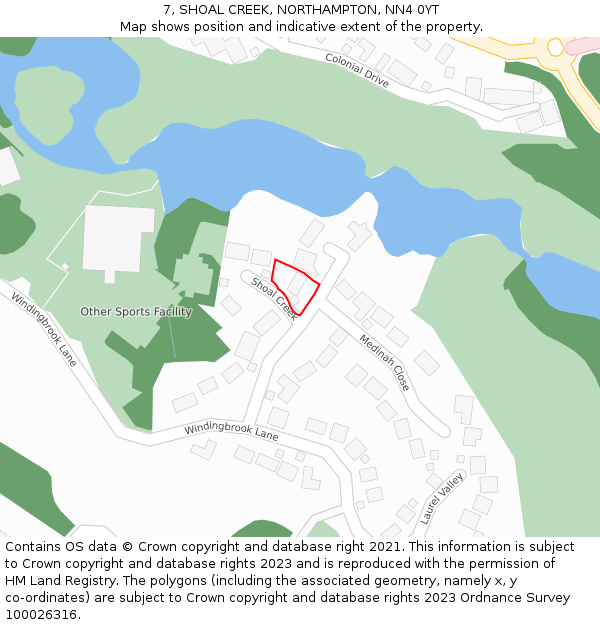 7, SHOAL CREEK, NORTHAMPTON, NN4 0YT: Location map and indicative extent of plot
