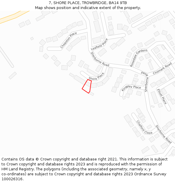 7, SHORE PLACE, TROWBRIDGE, BA14 9TB: Location map and indicative extent of plot