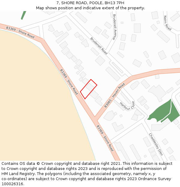 7, SHORE ROAD, POOLE, BH13 7PH: Location map and indicative extent of plot