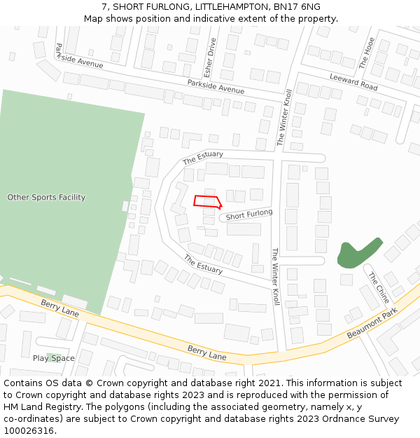 7, SHORT FURLONG, LITTLEHAMPTON, BN17 6NG: Location map and indicative extent of plot
