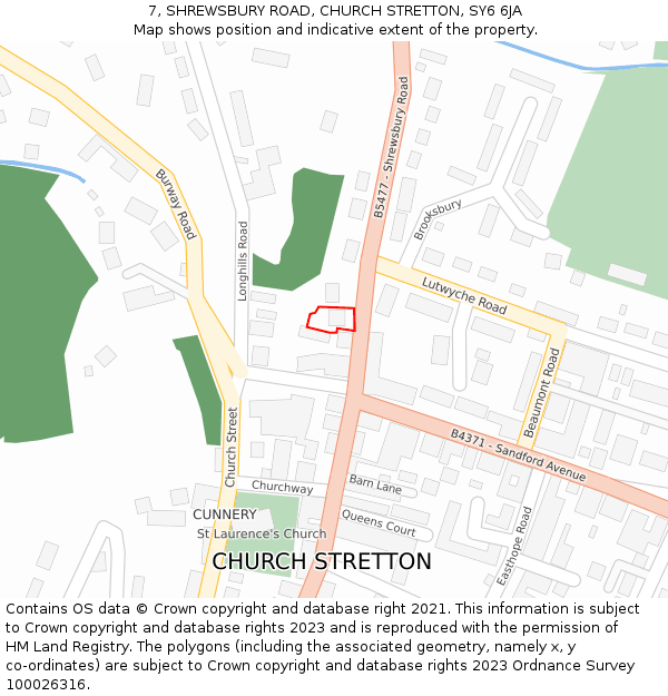 7, SHREWSBURY ROAD, CHURCH STRETTON, SY6 6JA: Location map and indicative extent of plot