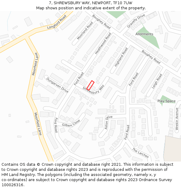 7, SHREWSBURY WAY, NEWPORT, TF10 7UW: Location map and indicative extent of plot