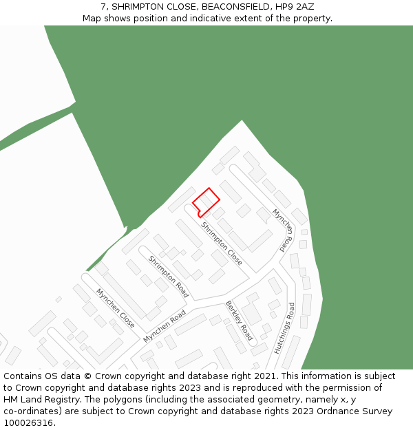 7, SHRIMPTON CLOSE, BEACONSFIELD, HP9 2AZ: Location map and indicative extent of plot