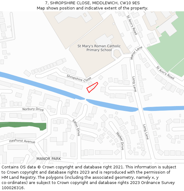 7, SHROPSHIRE CLOSE, MIDDLEWICH, CW10 9ES: Location map and indicative extent of plot