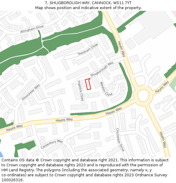 7, SHUGBOROUGH WAY, CANNOCK, WS11 7YT: Location map and indicative extent of plot