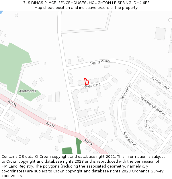 7, SIDINGS PLACE, FENCEHOUSES, HOUGHTON LE SPRING, DH4 6BF: Location map and indicative extent of plot